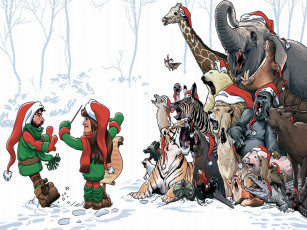 Картинка рисованные животные сказочные мифические жираф слон медведь обезьяна зебра тигр волк крокодил свинья