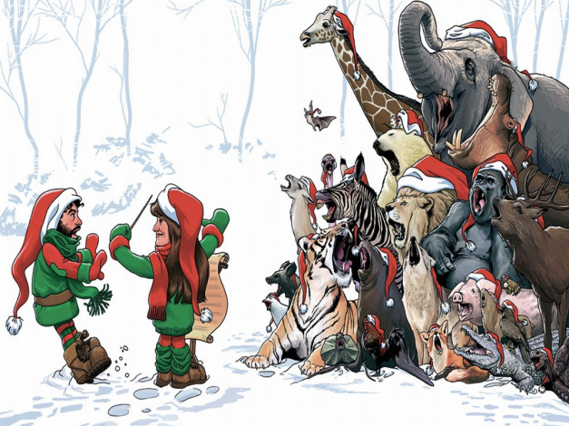 Обои картинки фото рисованные, животные, сказочные, мифические, жираф, слон, медведь, обезьяна, зебра, тигр, волк, крокодил, свинья