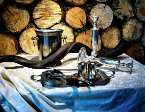 обоя разное, посуда, столовые, приборы, кухонная, утварь, ведерко, поленница, подсвечник