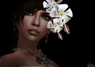 Картинка 3д графика portraits портрет девушка мулатка цветы гибискус