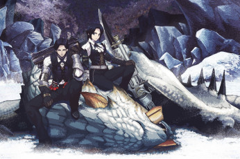 Картинка аниме weapon blood technology добыча монстр девушка парень anime monster hunter