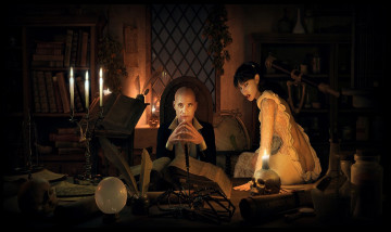 Картинка 3д графика fantasy фантазия череп шар свечи