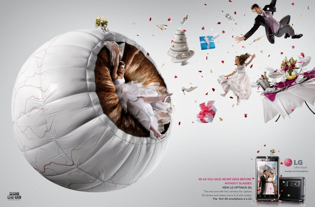 Обои картинки фото бренды, lg, невеста, телефон, глаз, жених, букет, торт