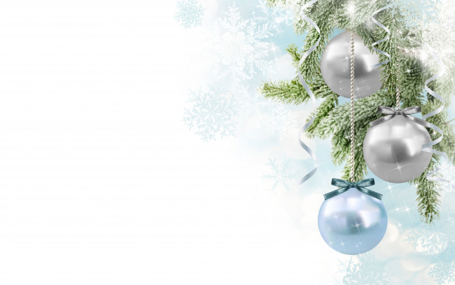 Обои картинки фото праздничные, шарики, снежинки