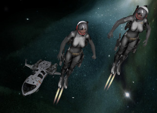 Картинка 3д+графика фантазия+ fantasy девушки взгляд фон космический корабль