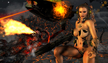 Картинка 3д+графика фантазия+ fantasy девушка взгляд огонь фон