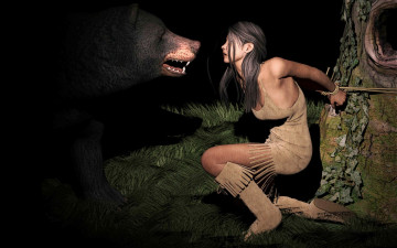 Картинка 3д+графика фантазия+ fantasy веревка меедведь фон взгляд девушка