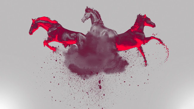 Обои картинки фото рисованное, минимализм, свет, лошадь, тройка, цвет