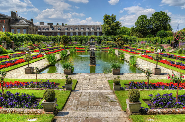 Обои картинки фото города, - дворцы,  замки,  крепости, фонтан, пруд, парк, дворец