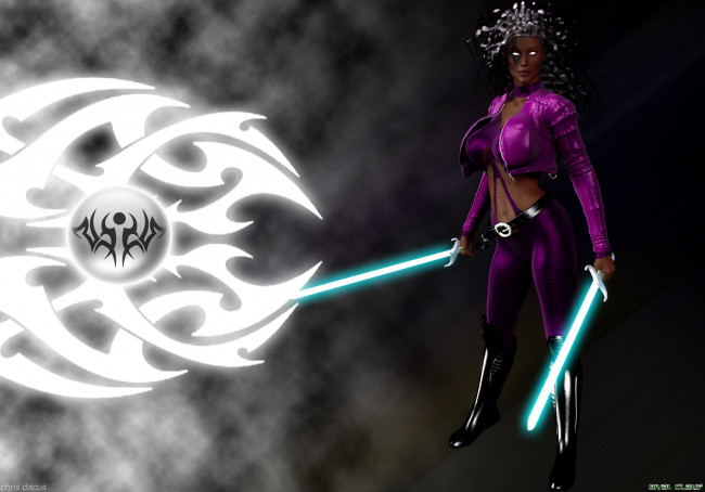 Обои картинки фото 3д графика, фантазия , fantasy, знак, меч, фон, взгляд, девушка