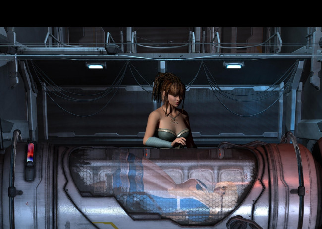 Обои картинки фото 3д графика, фантазия , fantasy, девушка, взгляд, фон