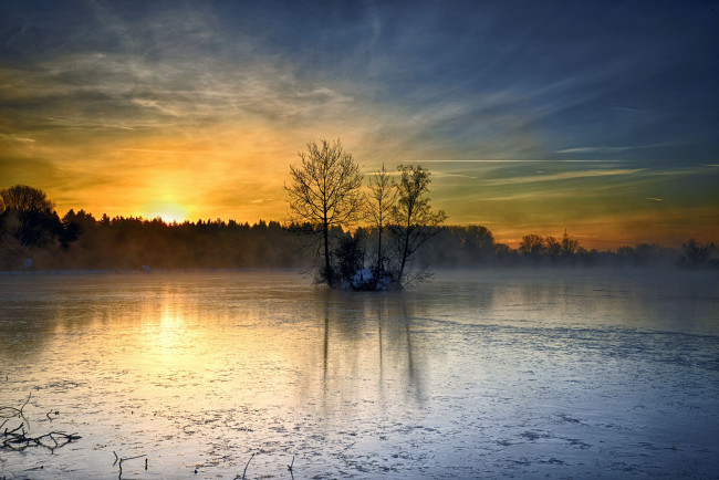 Обои картинки фото природа, восходы, закаты, лес, река