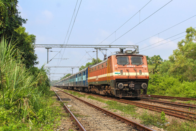 Обои картинки фото техника, электровозы, состав, локомотив, рельсы