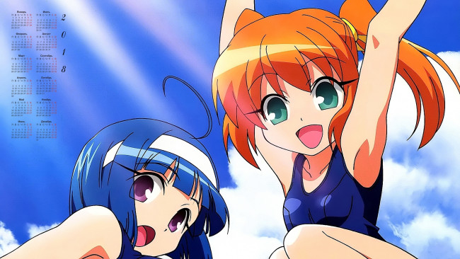 Обои картинки фото календари, аниме, эмоции, девушка, 2018, взгляд, двое