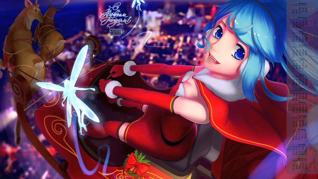 Обои картинки фото календари, праздники,  салюты, 2018, сани, олень, фея, девушка, взгляд