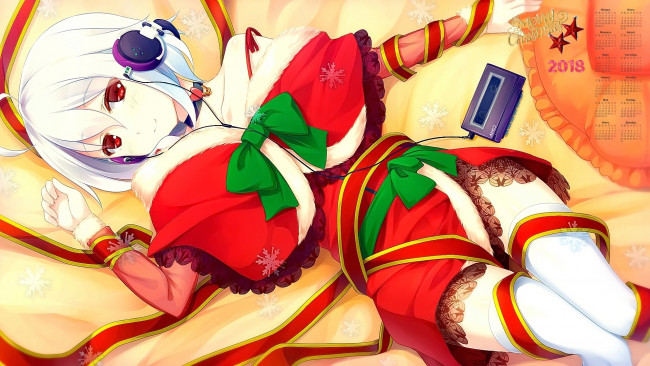 Обои картинки фото календари, праздники,  салюты, плеер, наушники, взгляд, 2018, девушка