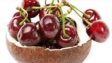 Картинка еда вишня +черешня черешни скорлупа кокос