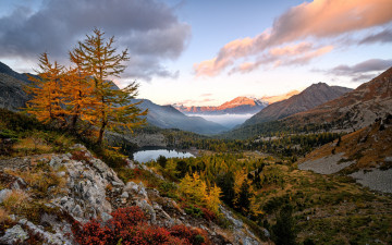 Картинка природа пейзажи северная америка сша озера пейзаж закат вечер желтый осенний долина