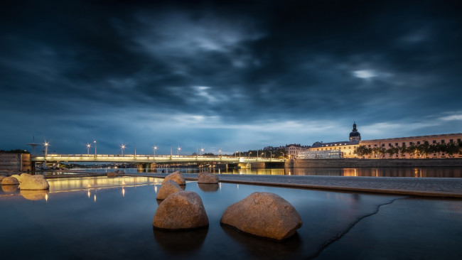 Обои картинки фото города, лион , франция, вечер