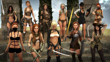 Картинка 3д+графика амазонки+ amazon фон девушки оружие униформа взгляд