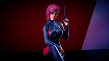 Картинка 3д+графика люди+ people фон девушка пистолет униформа взгляд