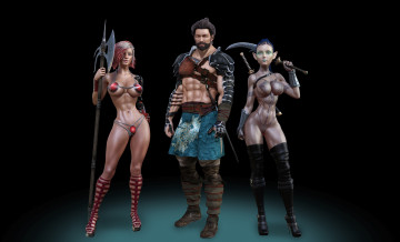 Картинка 3д+графика фантазия+ fantasy мужчина оружие униформа взгляд фон девушки