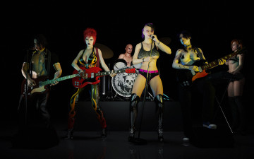 Картинка 3д+графика атмосфера настроение+ atmosphere+ +mood+ инструменты группа фон девушки песня