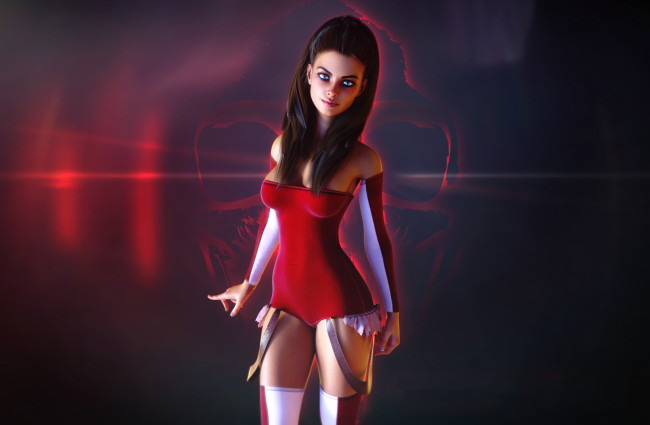 Обои картинки фото 3д графика, люди , people, взгляд, фон, девушка, череп