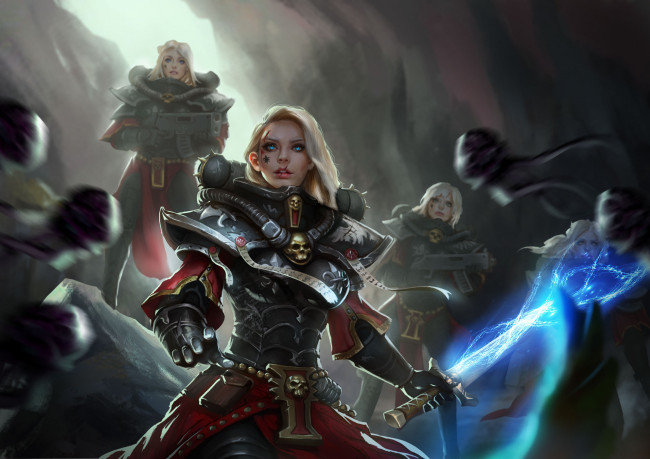 Обои картинки фото видео игры, warhammer 40k, девушки, фон, взгляд, униформа