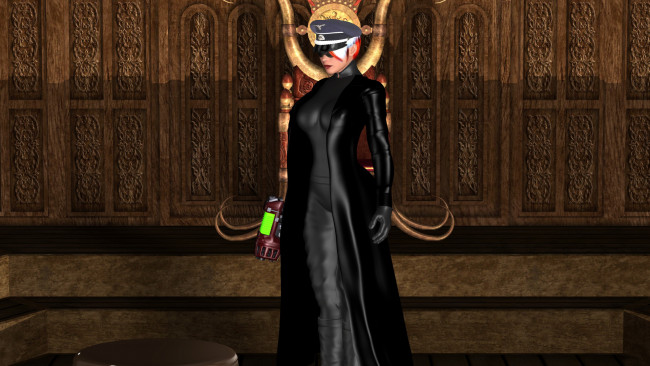 Обои картинки фото 3д графика, фантазия , fantasy, девушка, фон, униформа, фуражка, оружие