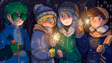 Картинка рисованное люди бенгальские огни праздник новый год