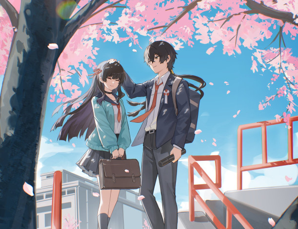 Обои картинки фото аниме, wuthering waves, двое, парень, девушка