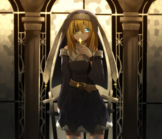 Обои картинки фото by, erubo, аниме, *unknown, другое, монахиня, девушка, крест, повязка