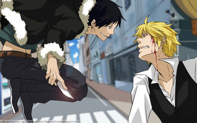 Обои картинки фото аниме, dyurarara, изая, шизуо