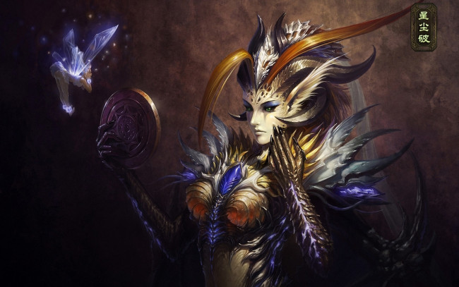 Обои картинки фото фэнтези, демоны, арт, демон, фея, крылья, рога, зеркальце, девушка