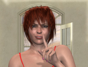 Картинка 3д+графика портрет+ portraits фон взгляд девушка рыжая