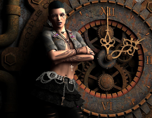 Обои картинки фото 3д графика, люди , people, девушка, взгляд, фон, тату