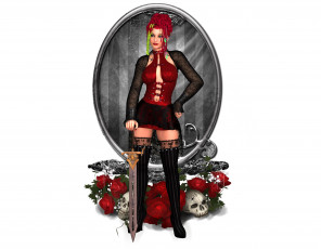 Картинка 3д+графика амазонки+ amazon причёчка роза меч фон девушка