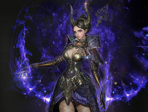 Картинка фэнтези магия youngmin suh взгляд девушка арт эротика узоры рога