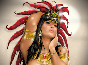 Картинка фэнтези девушки перья макияж украшения девушка