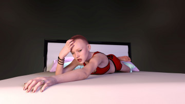 Картинка 3д+графика люди+ people кровать взгляд фон девушка