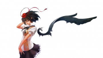 Картинка аниме touhou крыло девушка shameimaru aya белый фон арт eshi solokov