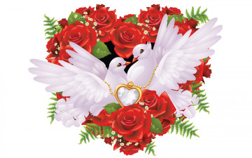 Картинка векторная+графика животные+ animals голуби цветы