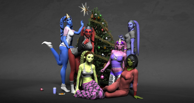 Обои картинки фото 3д графика, существа , creatures, взгляд, халки, фон, елка