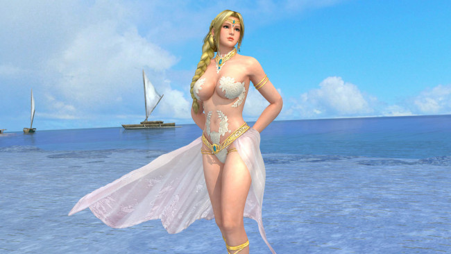 Обои картинки фото 3д графика, аниме , anime, море, взгляд, фон, девушка