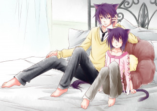 Картинка аниме loveless уши хвост подушки кровать ритцка возлюбленный братья сеймэй парни нелюбимый