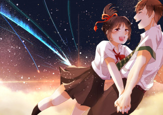 Картинка аниме kimi+no+na+wa фон взгляд девушка