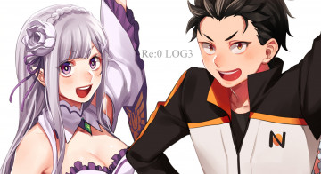 Картинка аниме re +zero+kara+hajimeru+isekai+seikatsu девушка парень взгляд фон