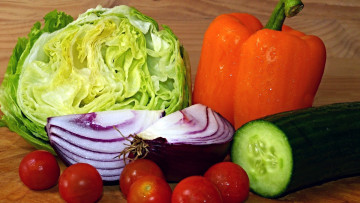 Картинка еда овощи капуста перец огурец помидоры черри томаты