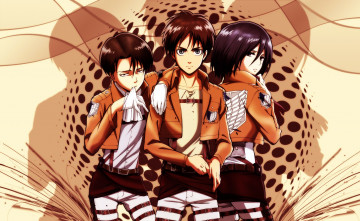 Картинка аниме shingeki+no+kyojin эрен микаса леви